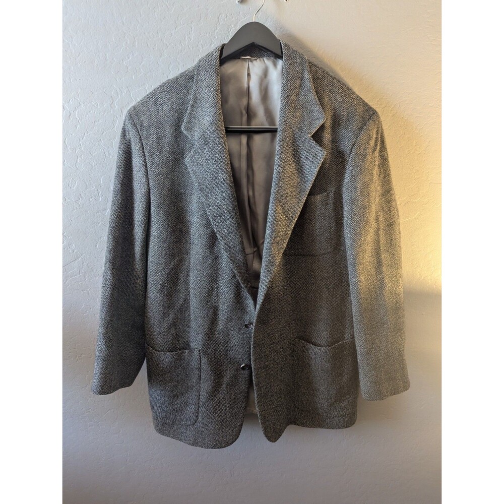 Mark Shale Mens Gray Herringbone Tweed Sport Coat Blazer Jacket Woven Notch Read